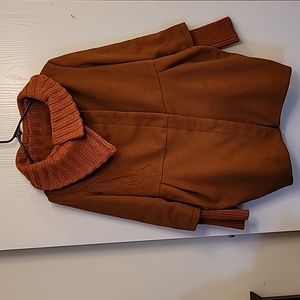 Crazy in Life Artka Wool Orange Bohemian  Knit Collar Coat Embroidered Sz L